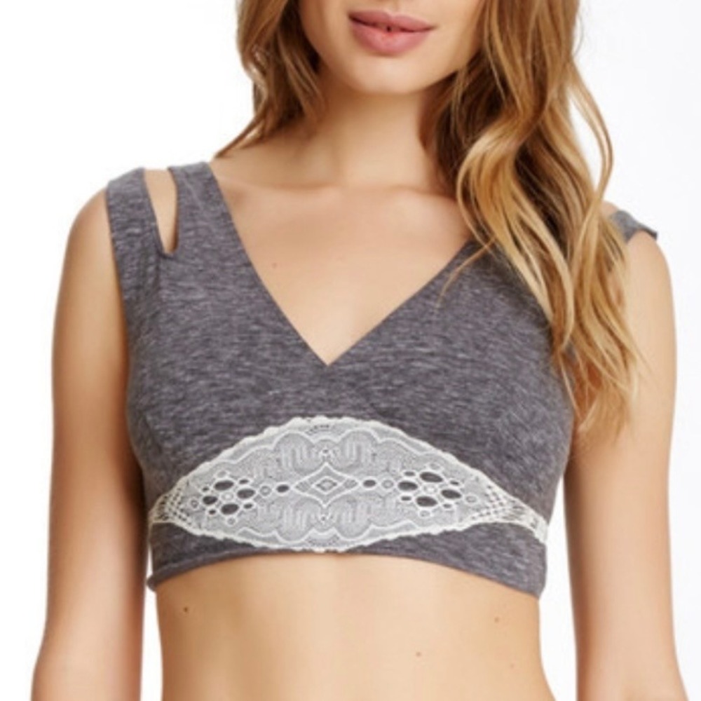 NWT Intimately Free People Bralette Grey Lace Trim V-Neck Size M